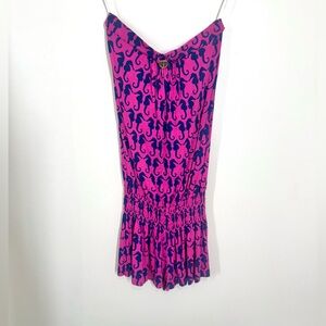 Macbeth Collection Pink and Navy Romper Strapless Size Small Stretchy Seahorse